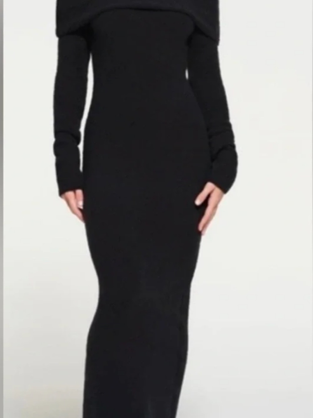 SKIMS Cozy Knit Off-The-Shoulder Dress | Onyx Black | Super Soft Lounge Dress